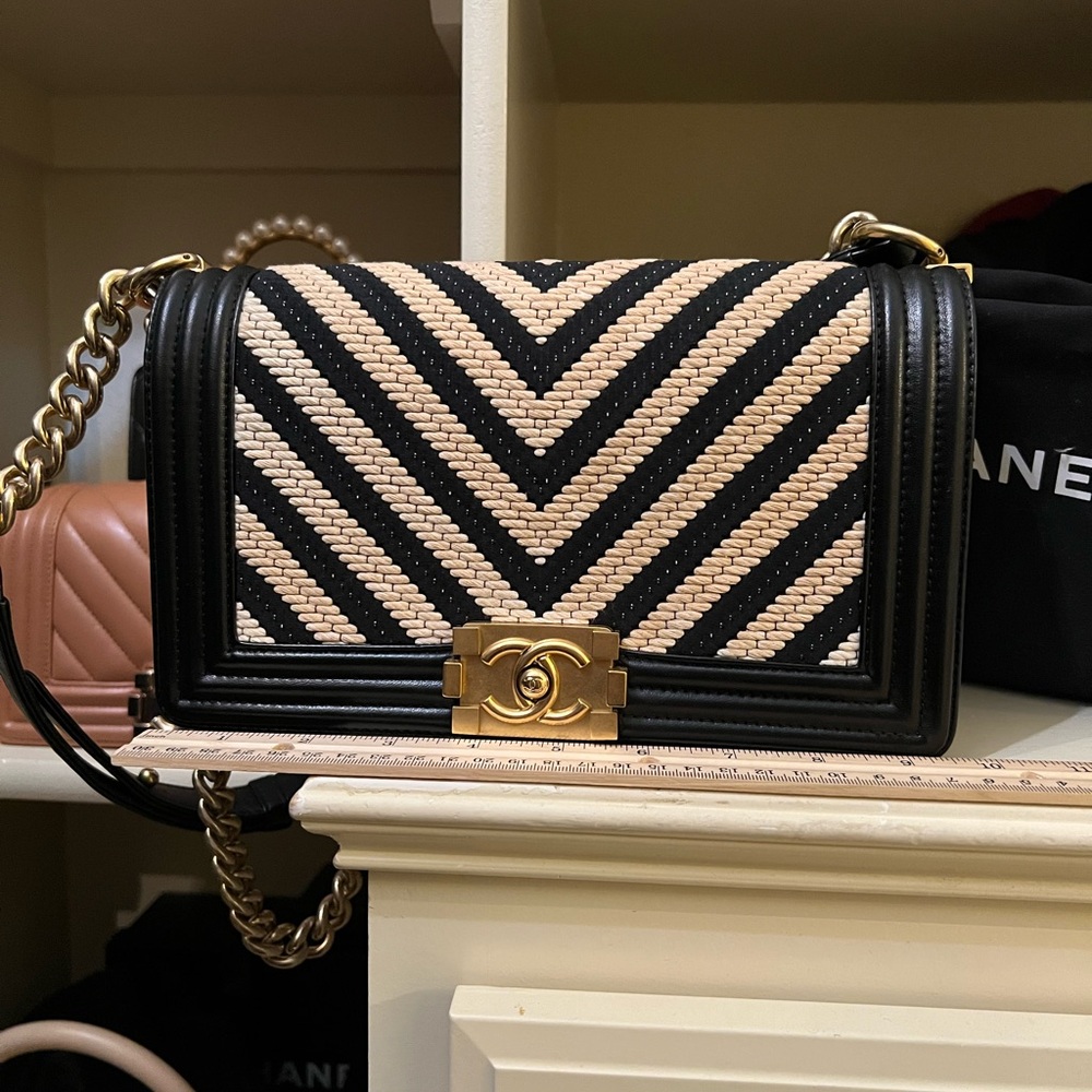 SOLD! Chanel Black and Cream Chevron Boy